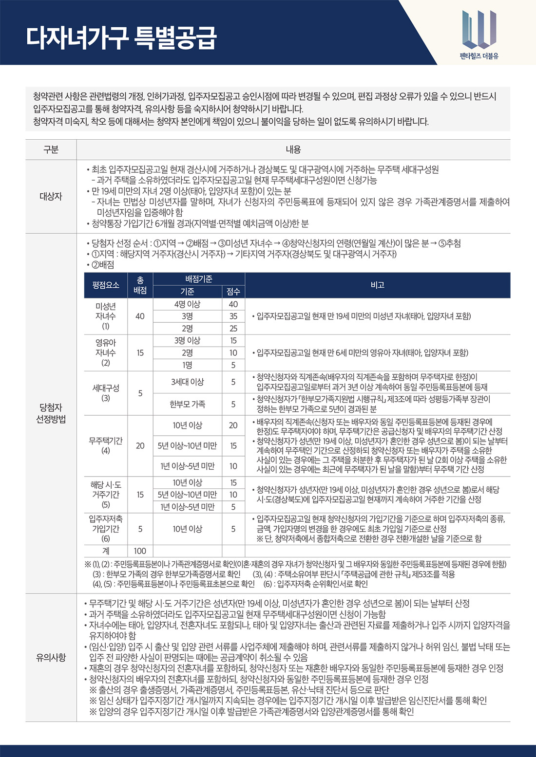 경산 펜타힐즈 더블유 특별공급